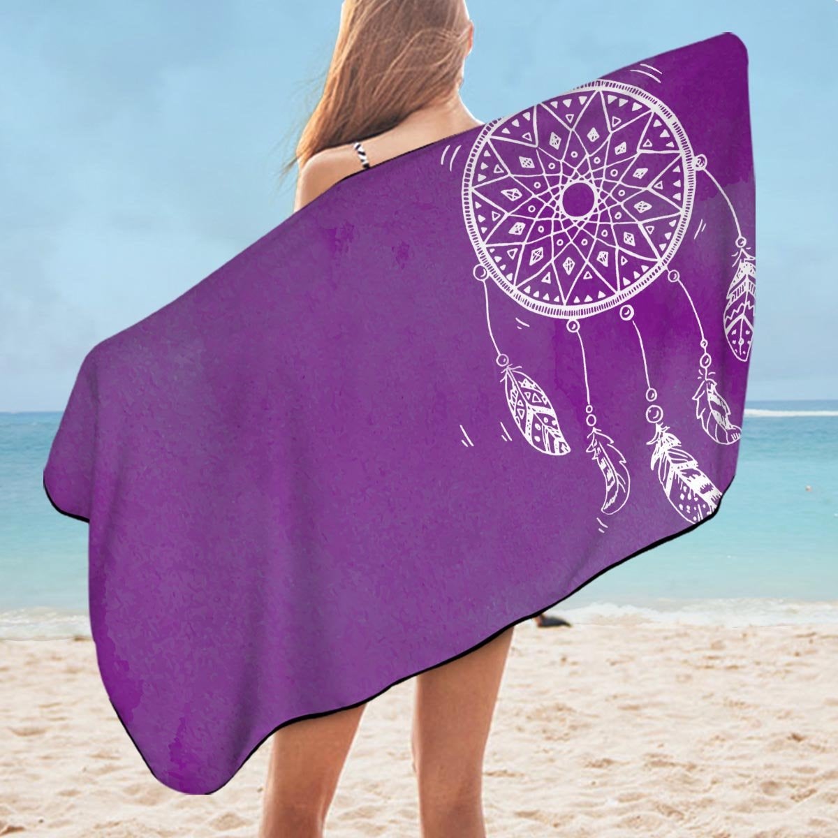 Purple Background Dream Catcher Microfiber Beach Towel