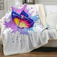 Purple Splash Art Painting Butterfly Throw Blanket