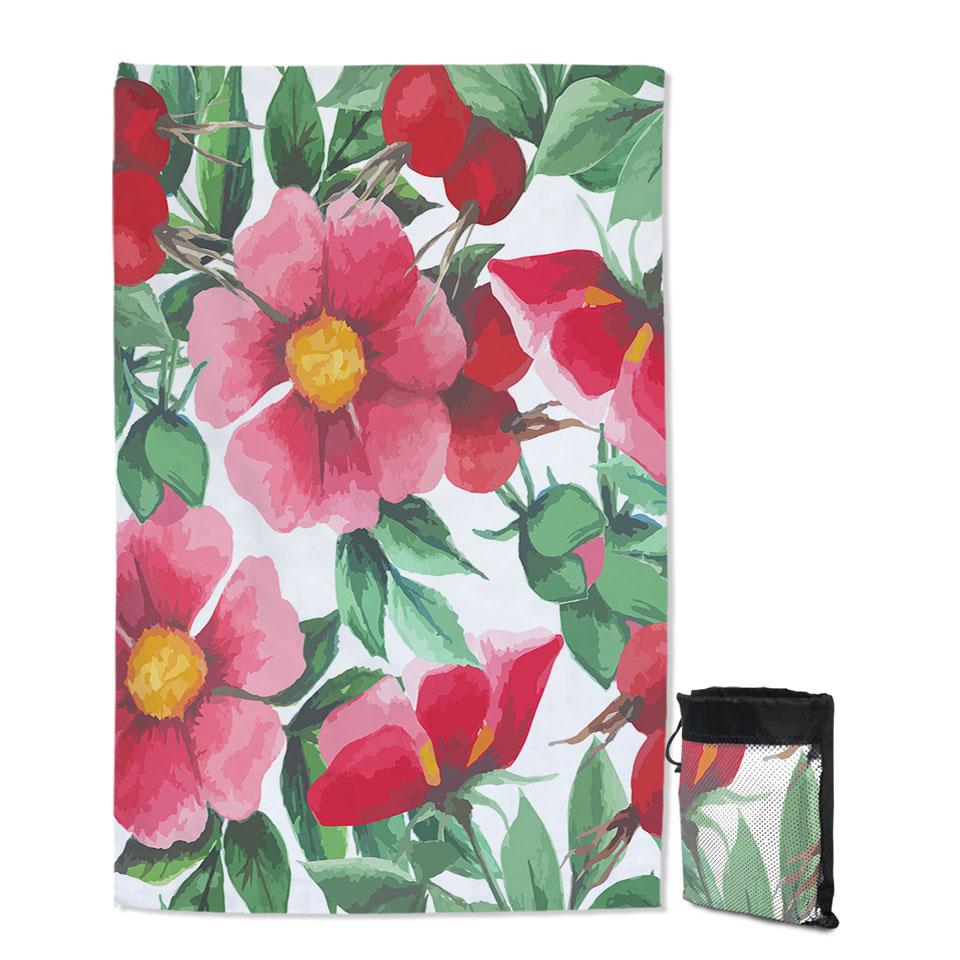 Red Flowers Painting Quick Dry Beach Towel