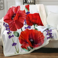 Red Poppy and Purple Lavender Flowers Throw Blanket