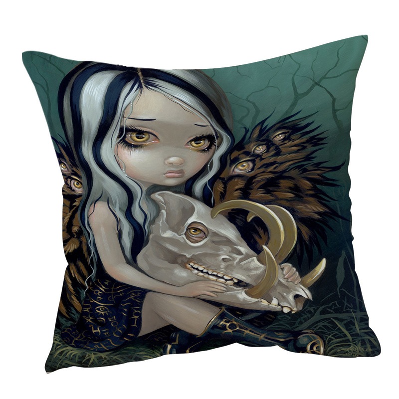 Buy Scary Fantasy Art Girl and Babirusa Skull Cushion Cover - MyDeal