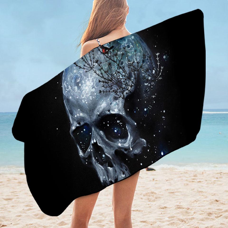 Scary Human Skull and Bird Microfiber Beach Towel