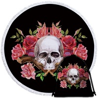 Skull Roses and Vintage Pistols Round Beach Towel