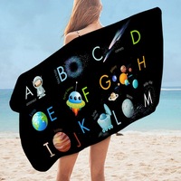 Space Themed Alphabet for Kids Microfiber Beach Towel