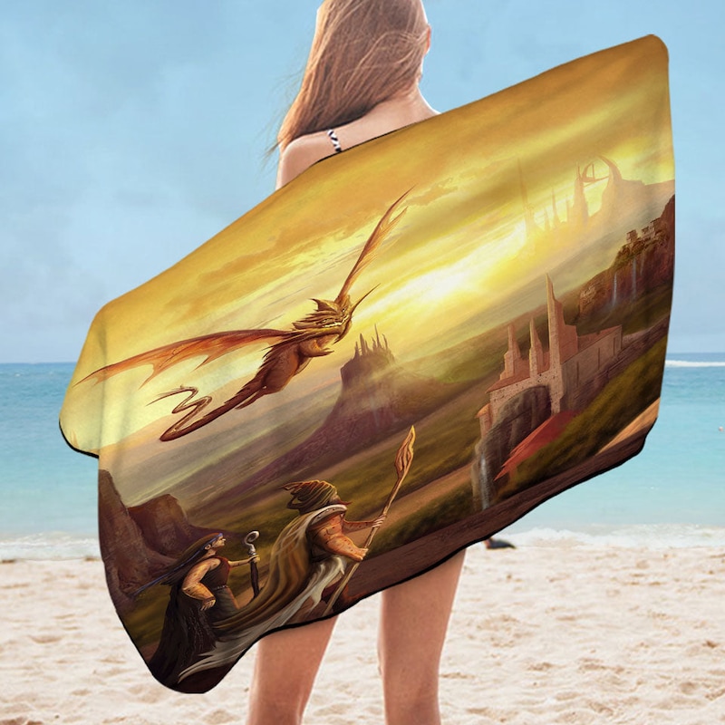 Buy Warriors And Dragon Fantasy Art Microfiber Beach Towel Mydeal