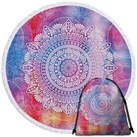 White Mandala Over Purplish Background Beach Towel
