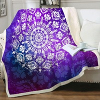 White Royal Floral Mandala over Purple Throw Blanket
