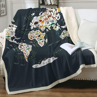 World Map for Children with Animals Throw Blanket