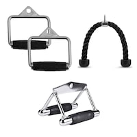 3 in 1 set Tricep Rope Extension + 2x single Handle + Triangle V Bar Gym Cable Attachment