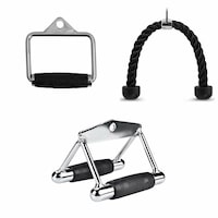 3 in 1 set Tricep Rope Extension + Single Handle+Triangle V Bar Gym Cable Attachment