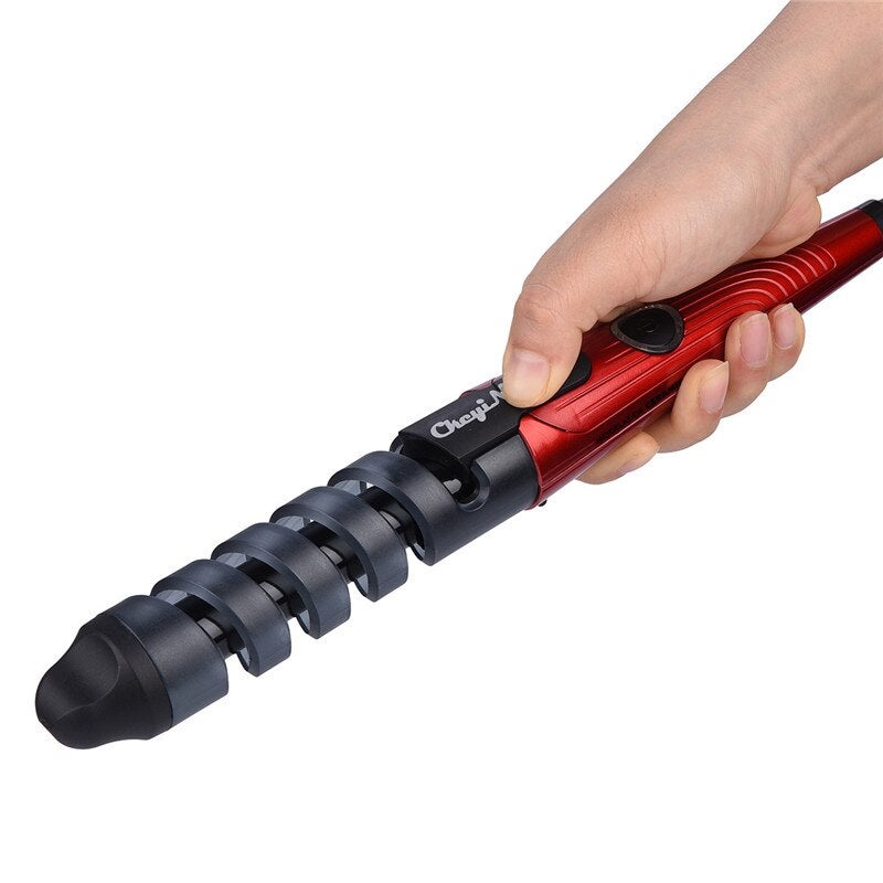 Black Red Electric Magic Hair Styling Tool Hair Curler Roller Pro Spiral Curling Iron Wand Curl Styler (As is shown)