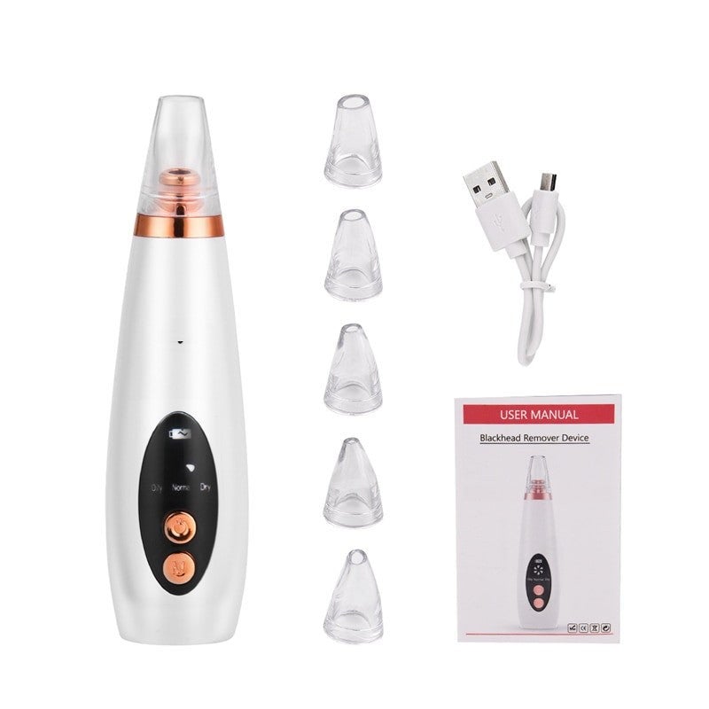 6 In 1 Electric Facial Blackhead Remover Vacuum Suction Cleaning Skin Care Pore Acne Removal Facial Diamond Cleanser Machine (white)