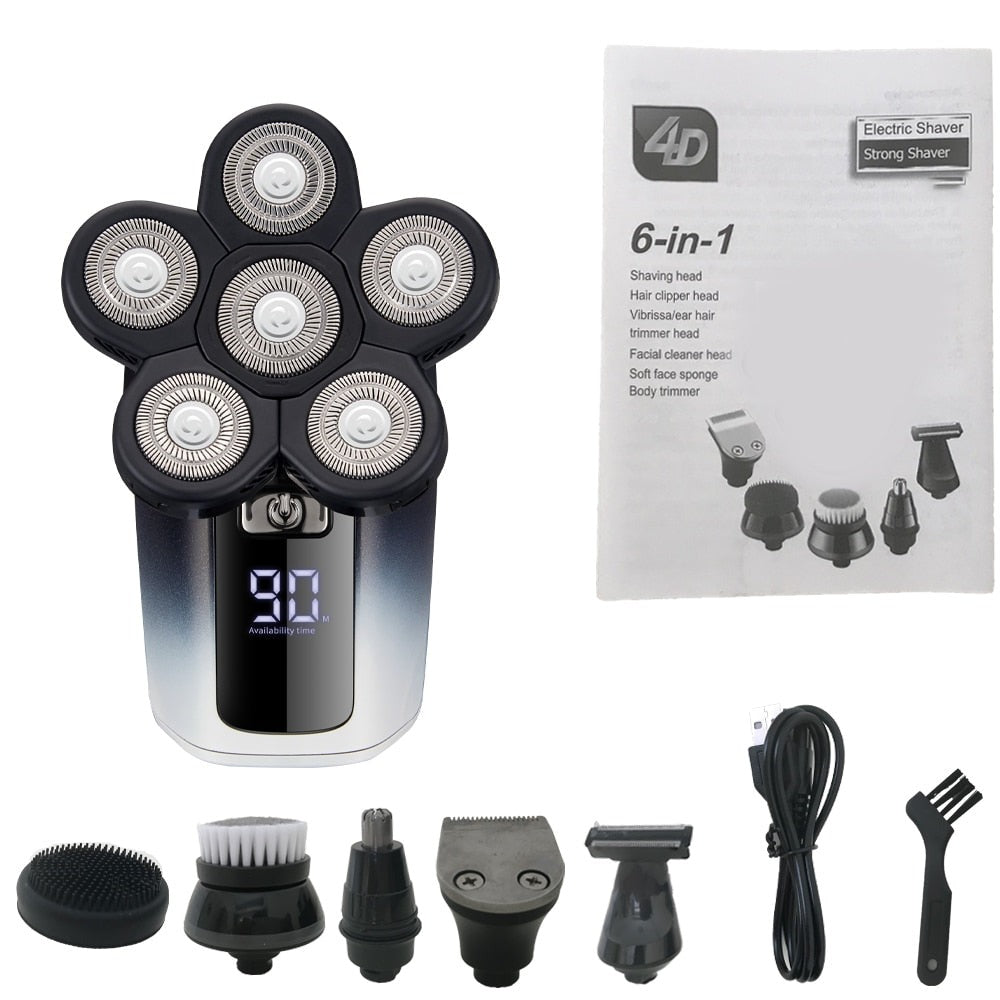 Buy 6 in 1 Men's Electric Shaver 6 Blades Waterproof Rechargeable ...