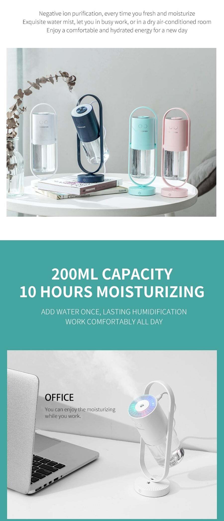 Buy Magic Negative Air Ion Humidifier 200ML Ultrasonic Essential Oil ...