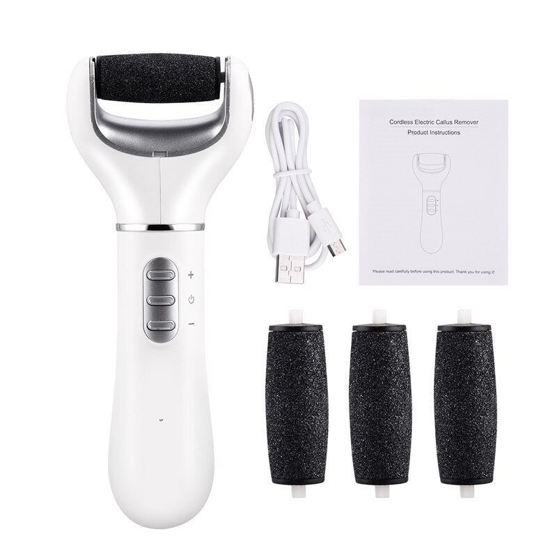Electric Foot File Callus Remover Usb Rechargeable Pedicure Dead Skin Callus Remover Foot Skin Care Machine +Replacement Heads (White)