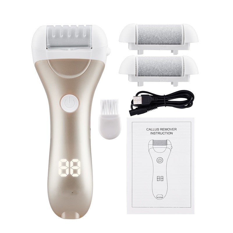 LED Display Electric Pedicure Foot Grinder Callus Remover Heel Dead Skin Removal Rechargeable Foot Care Tool Files Machine (Gold)