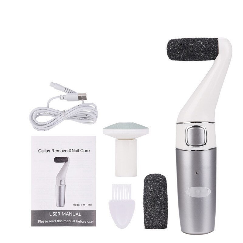 USB Charging Electric Callus Remover Rechargeable Smooth Machine Dead Hard Skin Callus Remover Pedicure Foot Care Tool (Silver white)