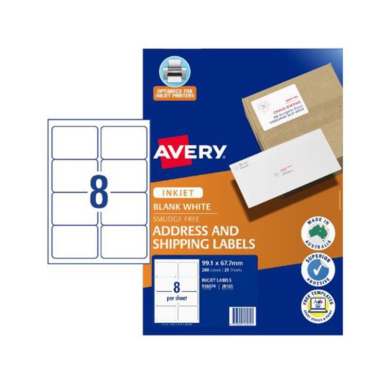 Buy Avery Inkjet Trueblock Shipping Label 25pcs (8 per Sheet) - MyDeal