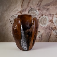 Teak Vase with Alumunium Casting