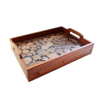 Tray w/teak ornament ( and glass ) Large