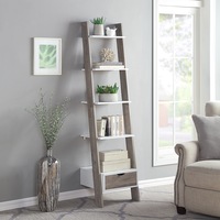 5 Shelf Ladder Shelf In White and Grey