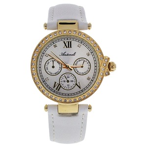 AL0519-05 Gold/White Leather Strap Watch by Antoneli for Women - 1 Pc Watch