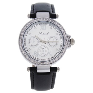 AL0519-07 Silver/Black Leather Strap Watch by Antoneli for Women - 1 Pc Watch