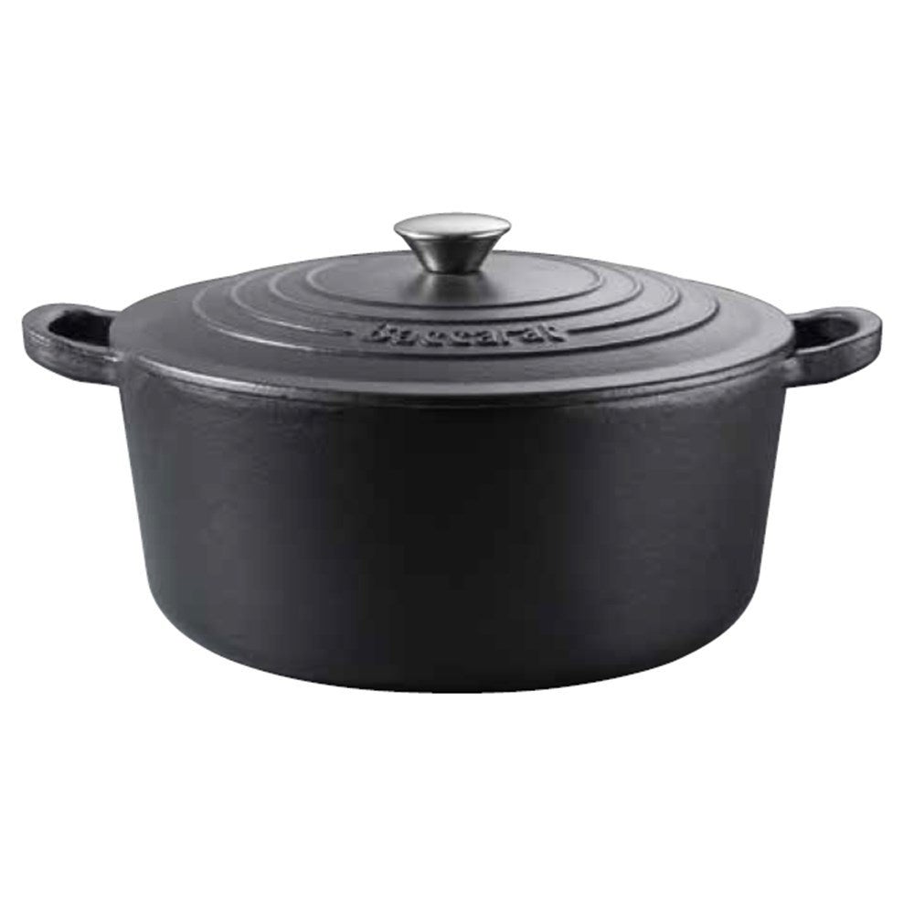 Baccarat Le Connoisseur Cast Iron Round French Oven with Lid 6.3L Size 29cm in Black
