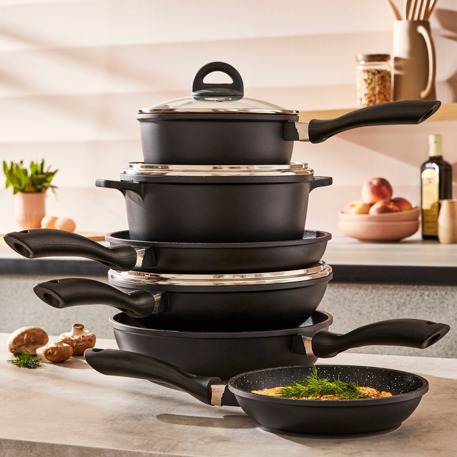 STONE 6 Piece Cast Aluminium Cookware Set with Stir Fry Pan Baccarat