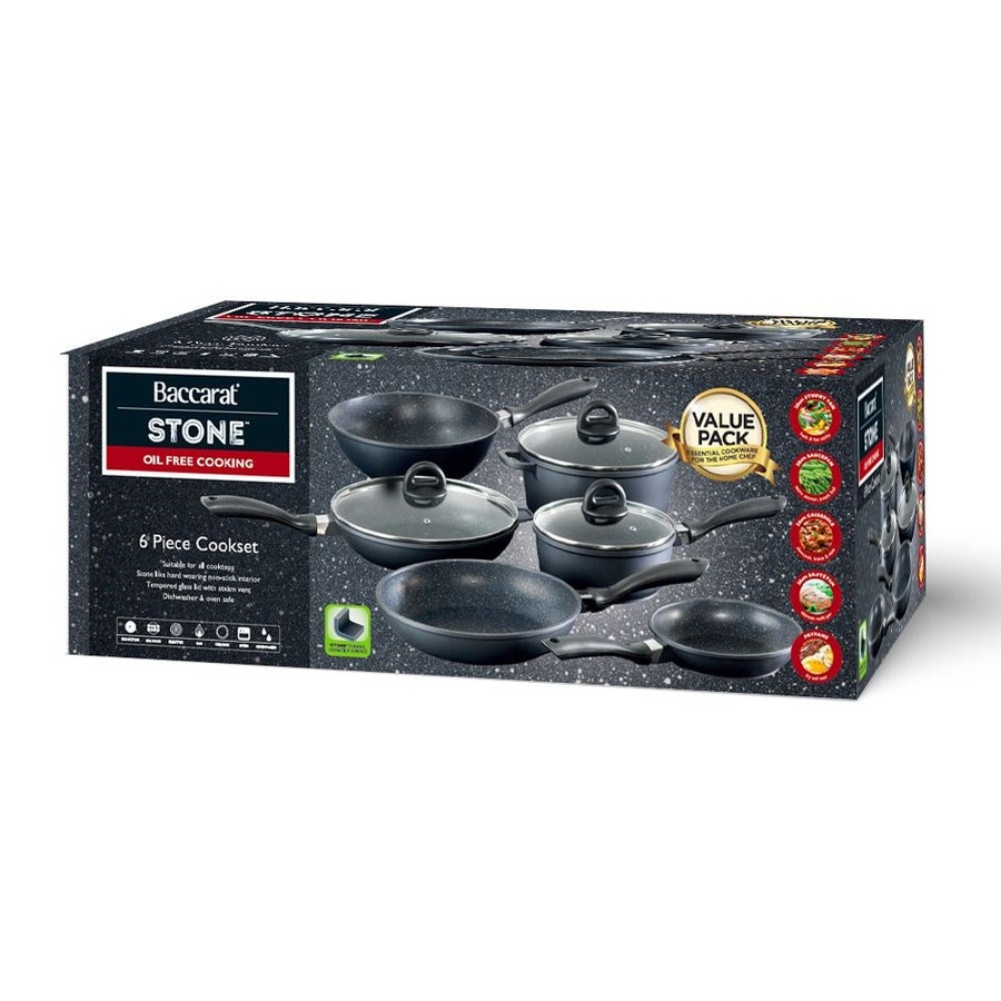 STONE 6 Piece Cast Aluminium Cookware Set with Stir Fry Pan Baccarat