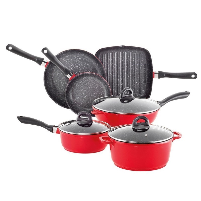 Baccarat STONE Cast Aluminium Non Stick 6 Piece Cookware Set Red Show