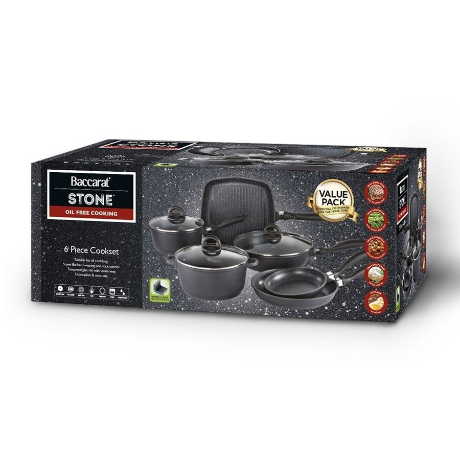 STONE Cast Aluminium 6 Piece Cookware Set with Grill Pan Baccarat