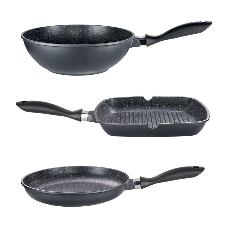 Baccarat Stone Non Stick Tri Pack Grill, Wok & Frypan 28cm 3 Pack
