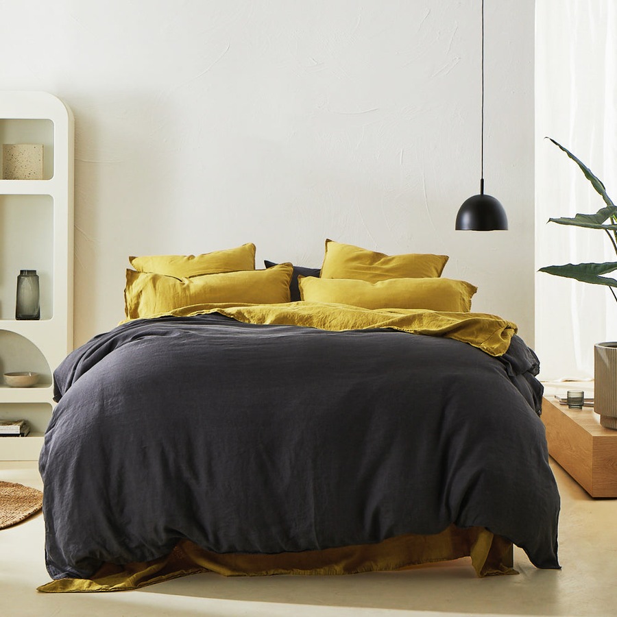 Linen Quilt Cover King Charcoal 245X210cm MyHouse
