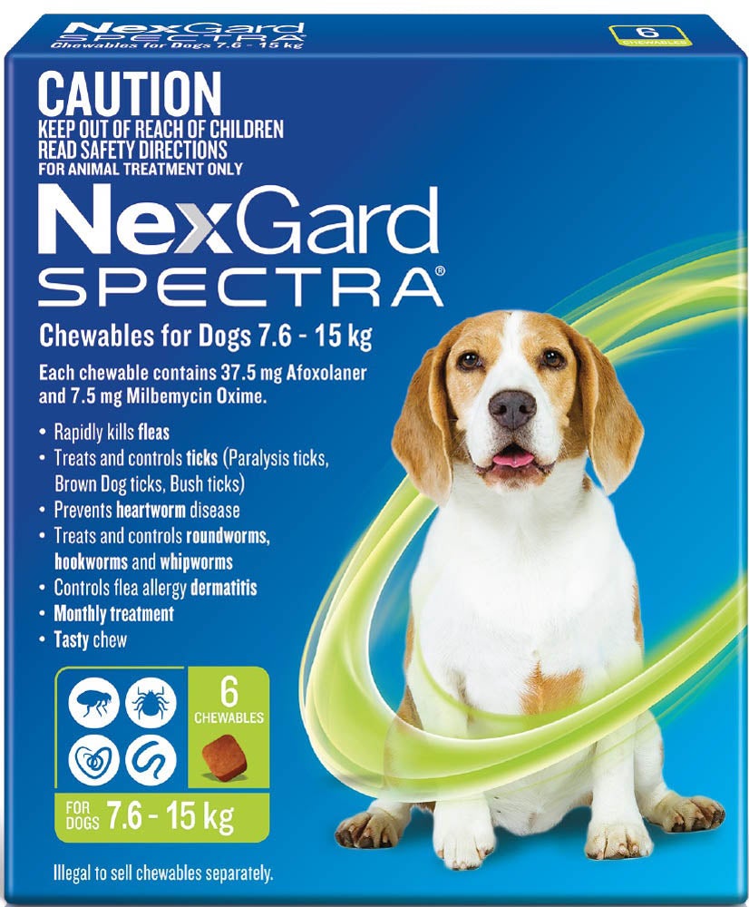 Nexgard Spectra For Medium Dogs 6 Pack Size 7.6 -15kg in Green