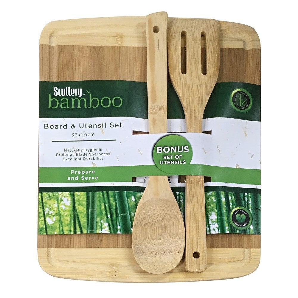 Scullery Bamboo Board & Utensil Set Size 32X26cm