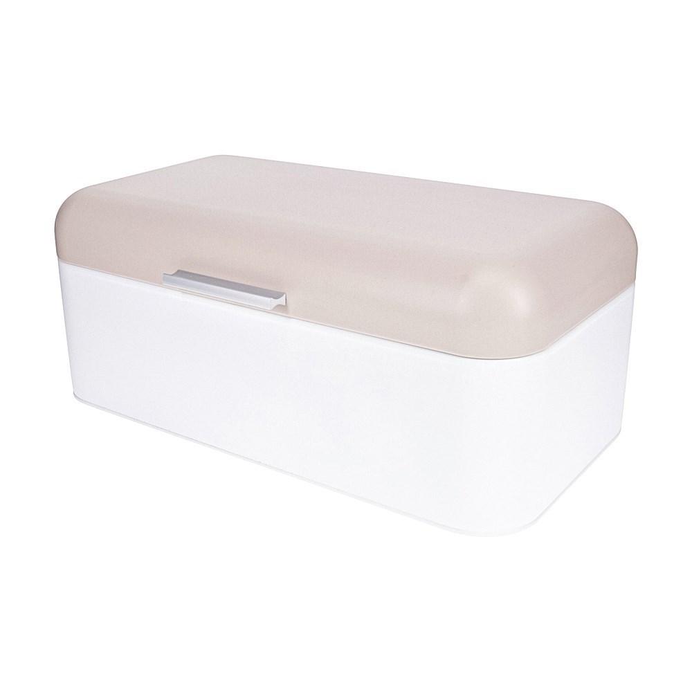 Scullery Stainless Steel Bread Bin & Taupe in White