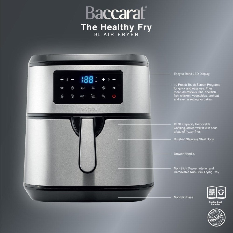 The Healthy Fry 9L Air Fryer Stainless Steel 32.7X38.3X35.2cm Baccarat