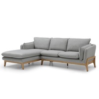 Modern Furniture BRONTE 3 Seater Sofa with Left Chaise - Light Grey & Oak
