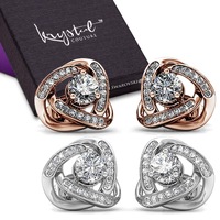 Boxed 2 Pairs Celtic Knot Stud Earrings Set Embellished with SWAROVSKI® Crystals