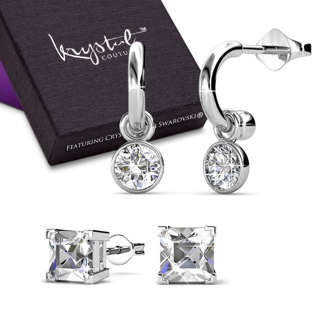 Boxed 2 Pairs Splendid Earrings Embellished with SWAROVSKI® Crystals