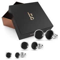 Boxed 3 Pairs Mitch Stud Earrings Set White Gold