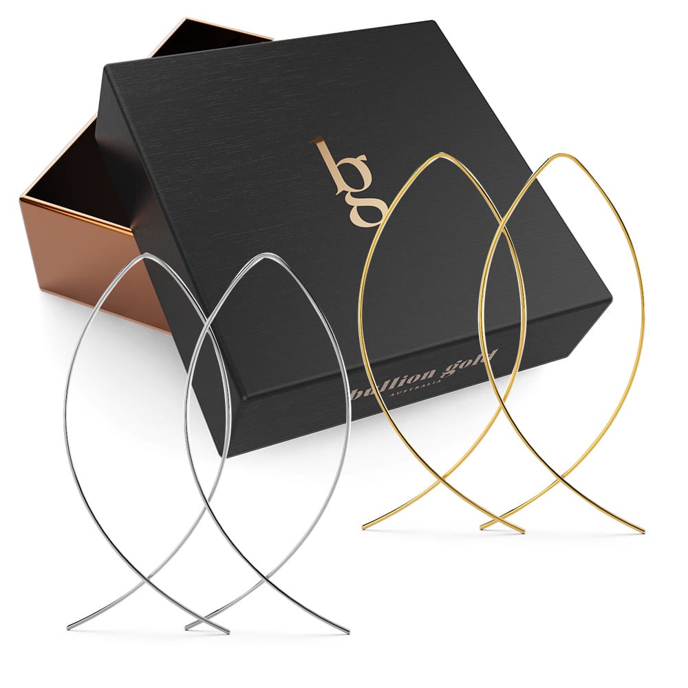 Boxed 2 Pairs of Fish Hoop Earrings in Silver & Gold Plated