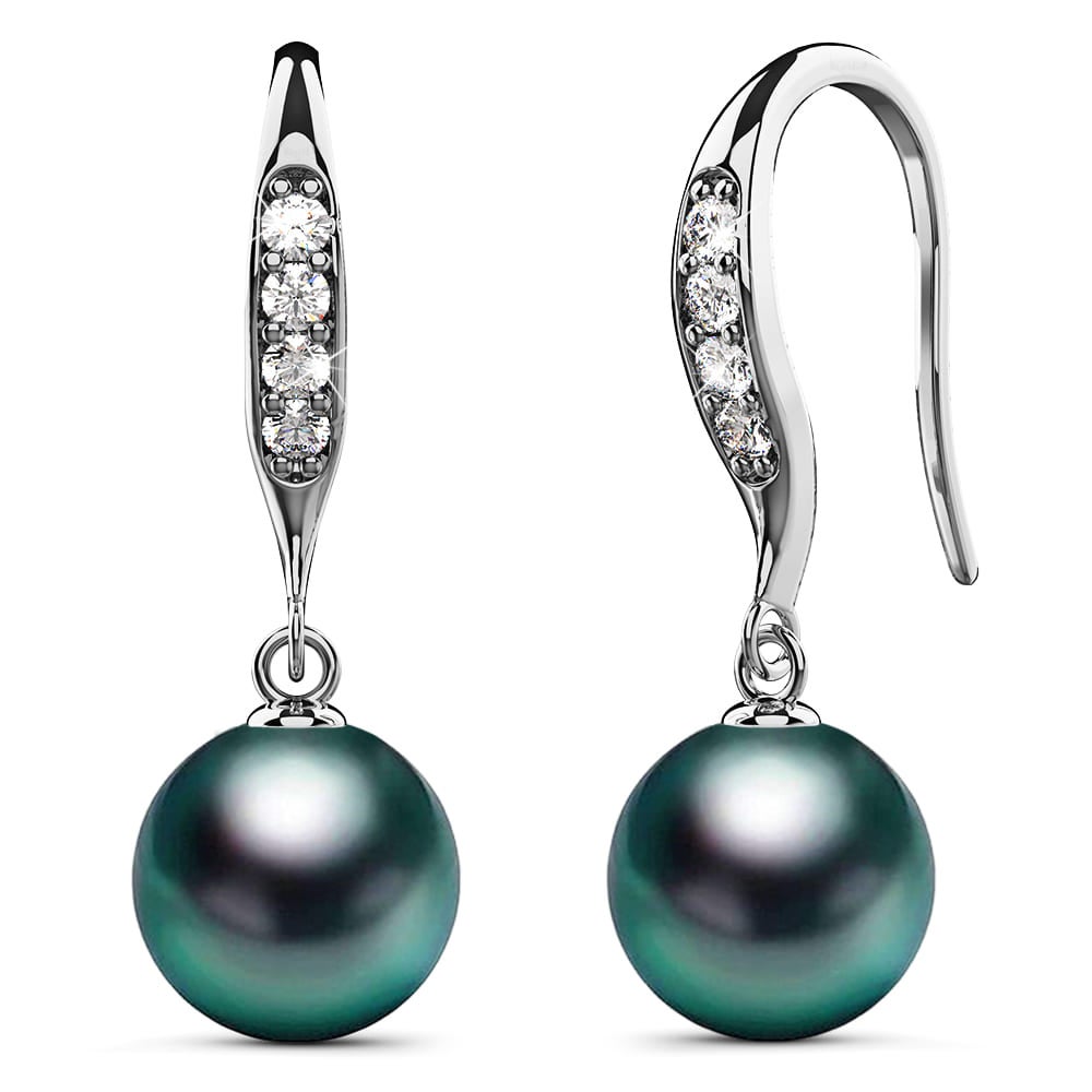 Chivalry Pearl Drop Earrings Embellished with SWAROVSKI crystals Iridescent Tahitian Look Pearls