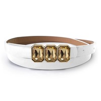 White Leather Belt With Crystals