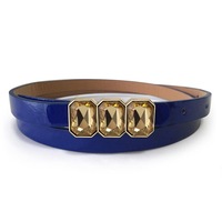 Blue Leather Belt With Crystals