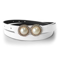 White Leather Belt With Pearls & Crystals