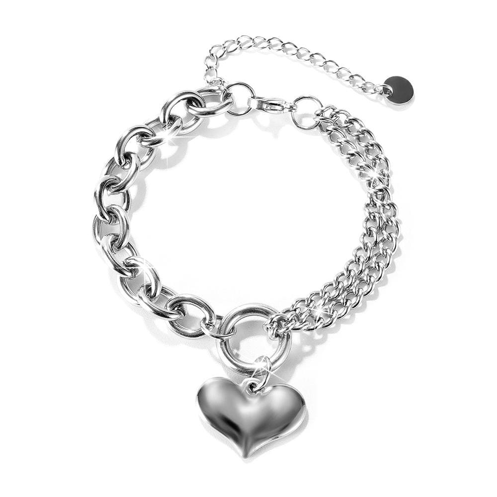 Lovely Heart Charm Dual Link Bracelet in White Gold