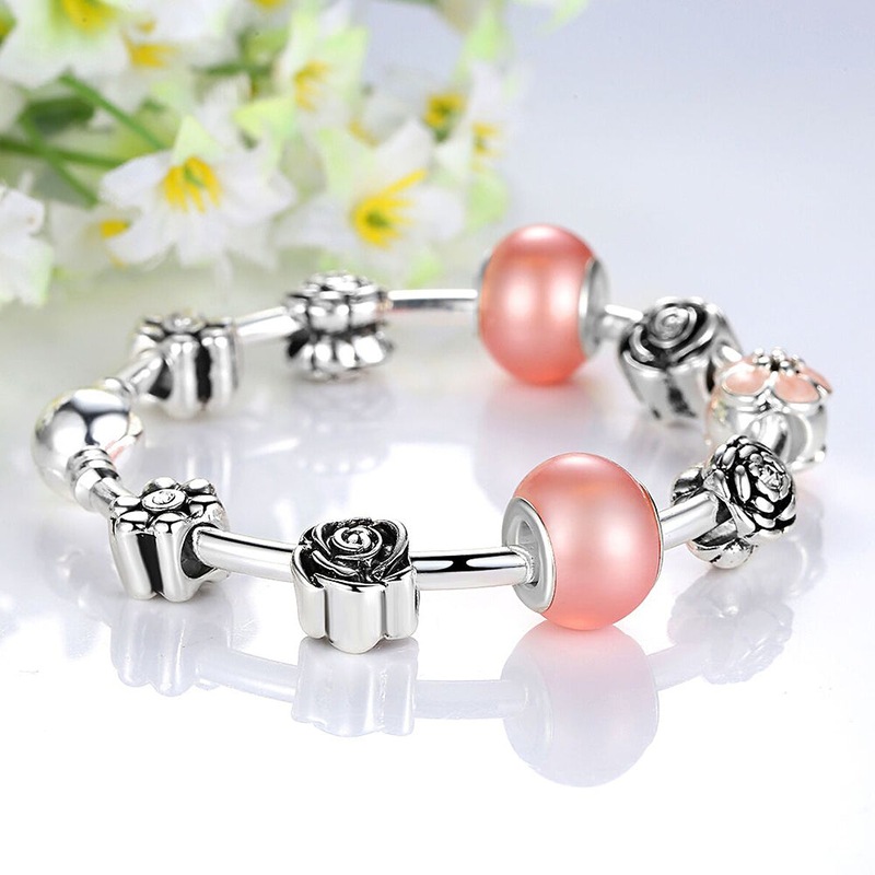 Buy Pandora Inspired Full Set Beaded Charm Bracelet Pink MyDeal