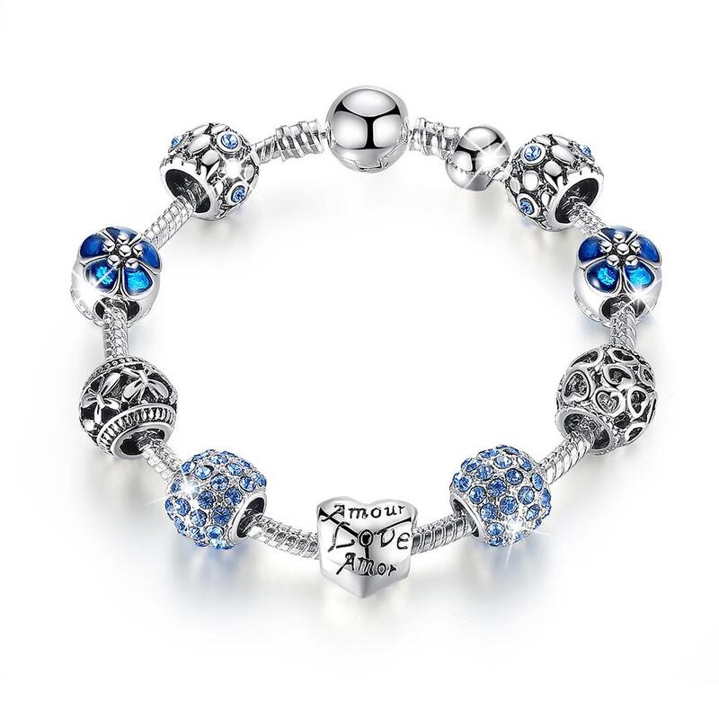 Full set pandora sale inspired beaded charm bracelet